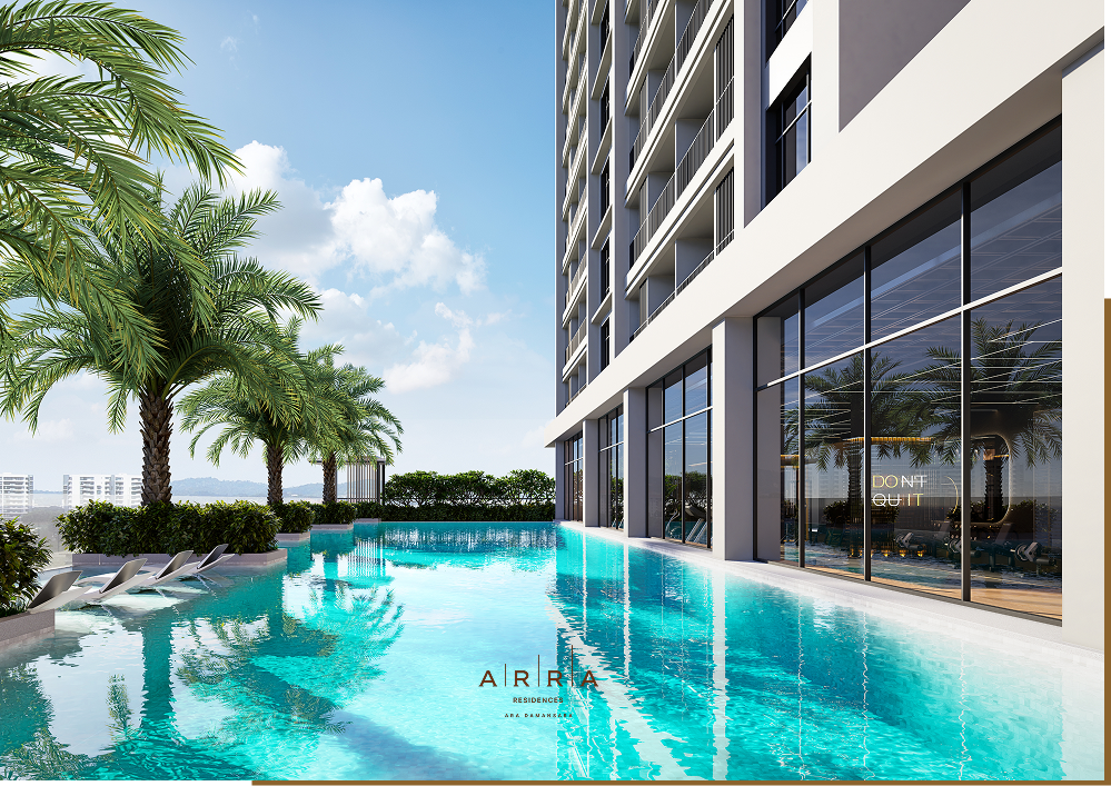 Arra Residences pool deck and tower at the skyline