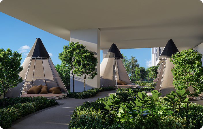 Podium landscape with private cabanas